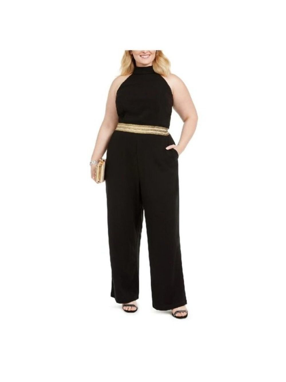 🎁 Teeze Me Trendy Banded-Waist Halter Jumpsuit